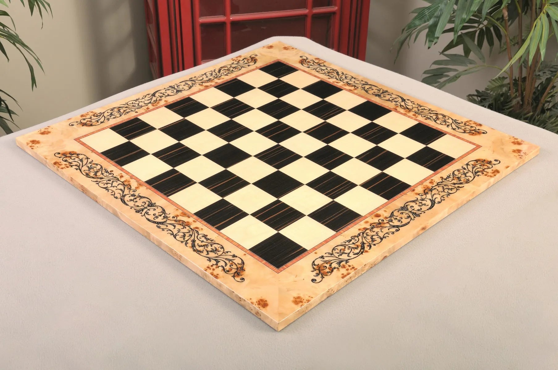 INLAID - Maple Burl & Ebony Superior Traditional Chess Board - Gloss F ...