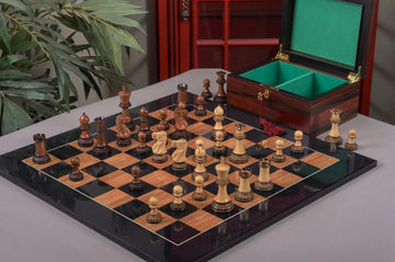 The Burnt Golden Rosewood Grandmaster Series Chess Set, Box, & Gloss Board Combination