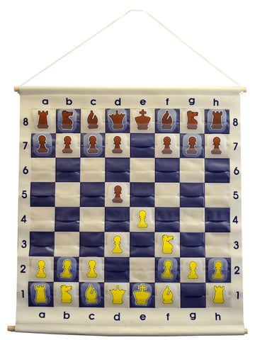 Blue - Pouch-Style Chess Demonstration Set with Deluxe Carrying Bag - Clear Plastic Pieces