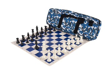 Deluxe Chess Set Combination - Solid Plastic Regulation Pieces | Vinyl Chess Board | Deluxe Bag