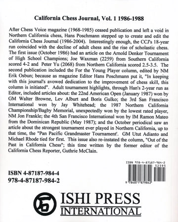 California Chess Journal - Volume 1 1986-1987