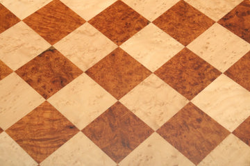 Amboyna Burl, Genuine Ebony & Bird's Eye Maple Custom Contemporary II Chess Board