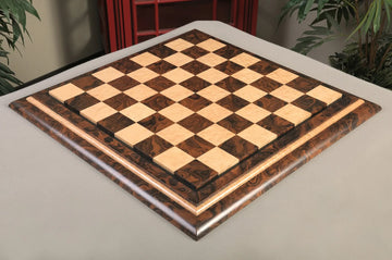 Signature Contemporary V Luxury Chess board - WALNUT CALIFORNIA BURL / BIRD'S EYE MAPLE - 2.5" Squares