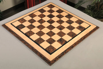 Signature Contemporary VI Luxury Chess board - WALNUT CALIFORNIA BURL / BIRD'S EYE MAPLE - 2.5" Squares
