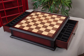 Walnut and Maple Classical Tiroir Chess Board with Storage Drawers
