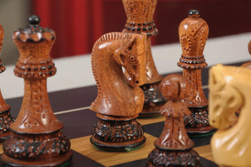 The Burnt Golden Rosewood Zagreb Series Chess Set, Box, & Satin Board Combination