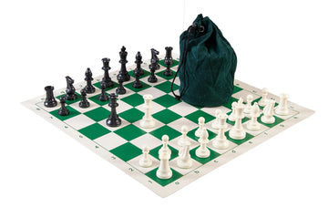 Drawstring Chess Set Combination - Triple Weighted Regulation Pieces | Vinyl Chess Board | Drawstring Bag