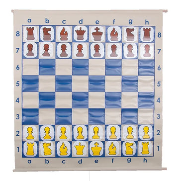Blue - Pouch-Style Chess Demonstration Set with Deluxe Carrying Bag - White Plastic Pieces