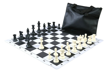 Standard Chess Set Combination with Thin Mousepad Board - Single Weighted Regulation Pieces | Thin Mousepad Chess Board | Standard Bag