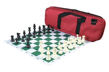 Deluxe Chess Set Combination and Triple Weighted Regulation Pieces | Thin Mousepad Chess Board | Deluxe Bag