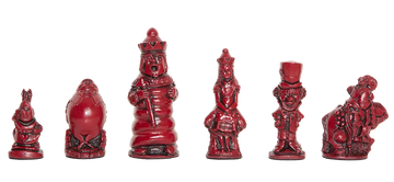 Alice in Wonderland Chess Pieces - Red & Natural