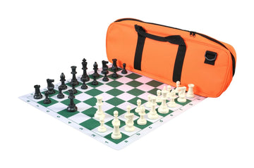 Deluxe Chess Set Combination and Triple Weighted Regulation Pieces | Thin Mousepad Chess Board | Deluxe Bag