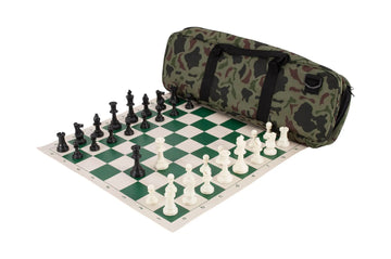 Deluxe Chess Set Combination - Solid Plastic Regulation Pieces | Vinyl Chess Board | Deluxe Bag