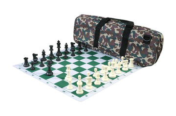 Deluxe Chess Set Combination and Triple Weighted Regulation Pieces | Thin Mousepad Chess Board | Deluxe Bag