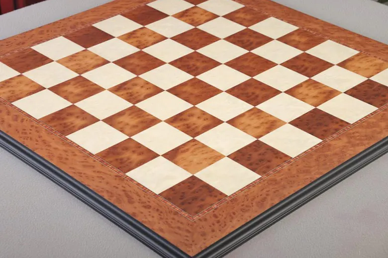 Elm Burl / Bird's Eye Maple Superior Luxury Traditional Chess Boards