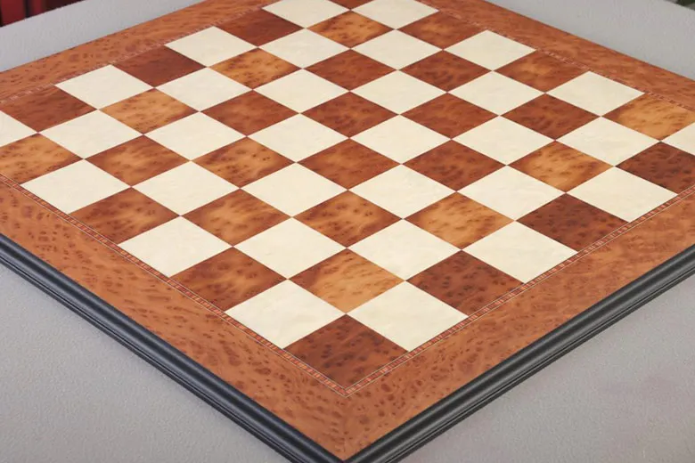 Elm Burl / Bird's Eye Maple Superior Luxury Traditional Chess Boards Elm Burl / Bird's Eye Maple Superior Luxury Traditional Chess Boards