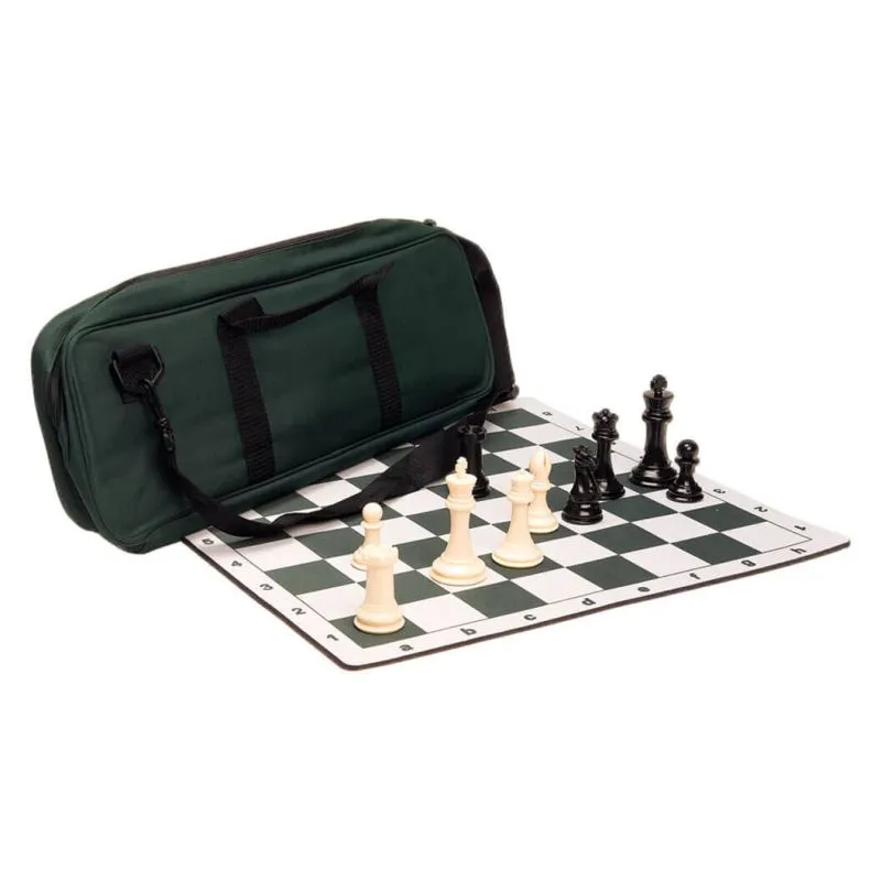 Analysis-Size Plastic Chess Set Black & Ivory Pieces with Black Roll-up  Chess Board