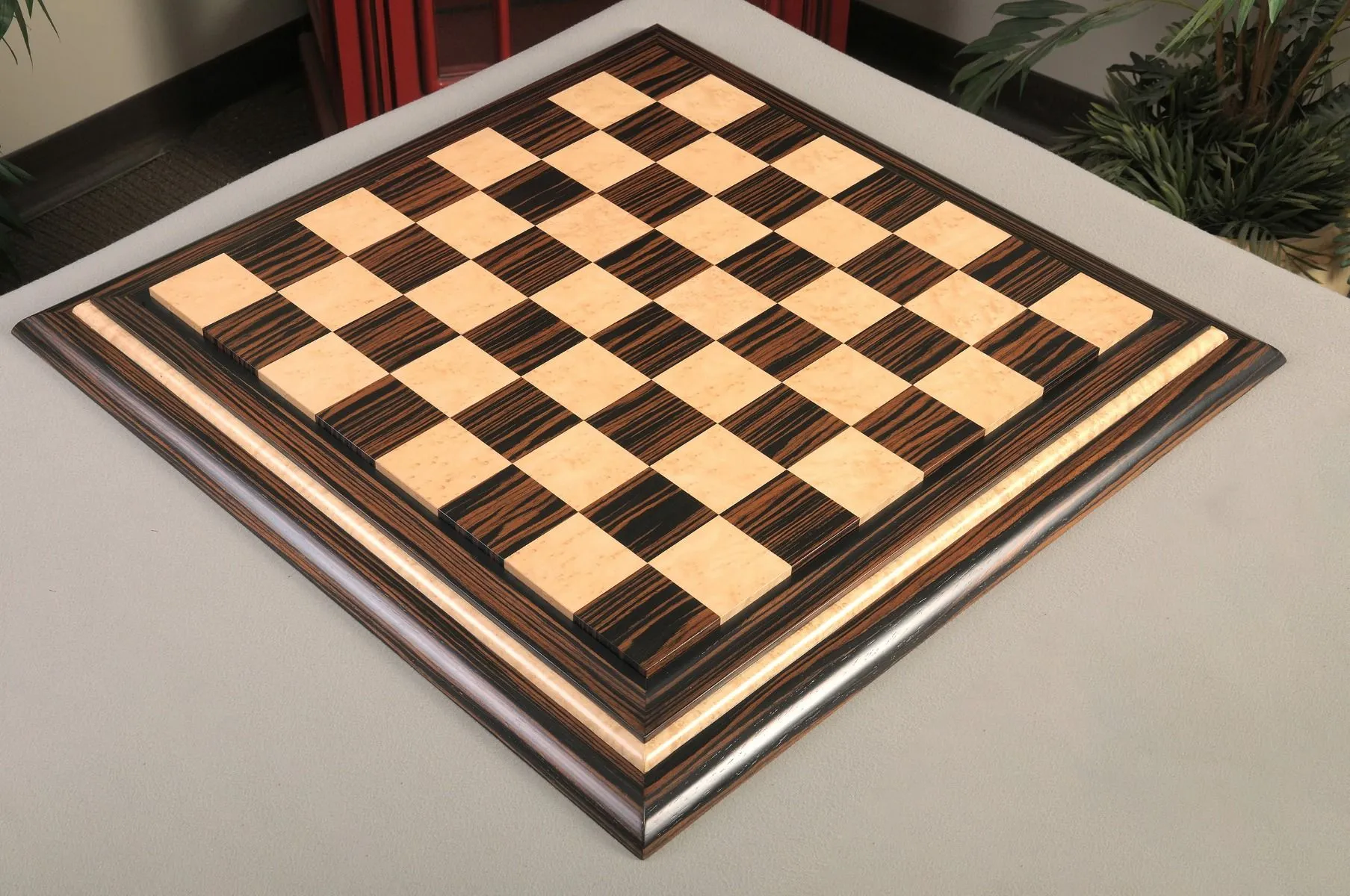 Amboyna Burl, Genuine Ebony & Bird's Eye Maple Custom Contemporary II Chess  Board