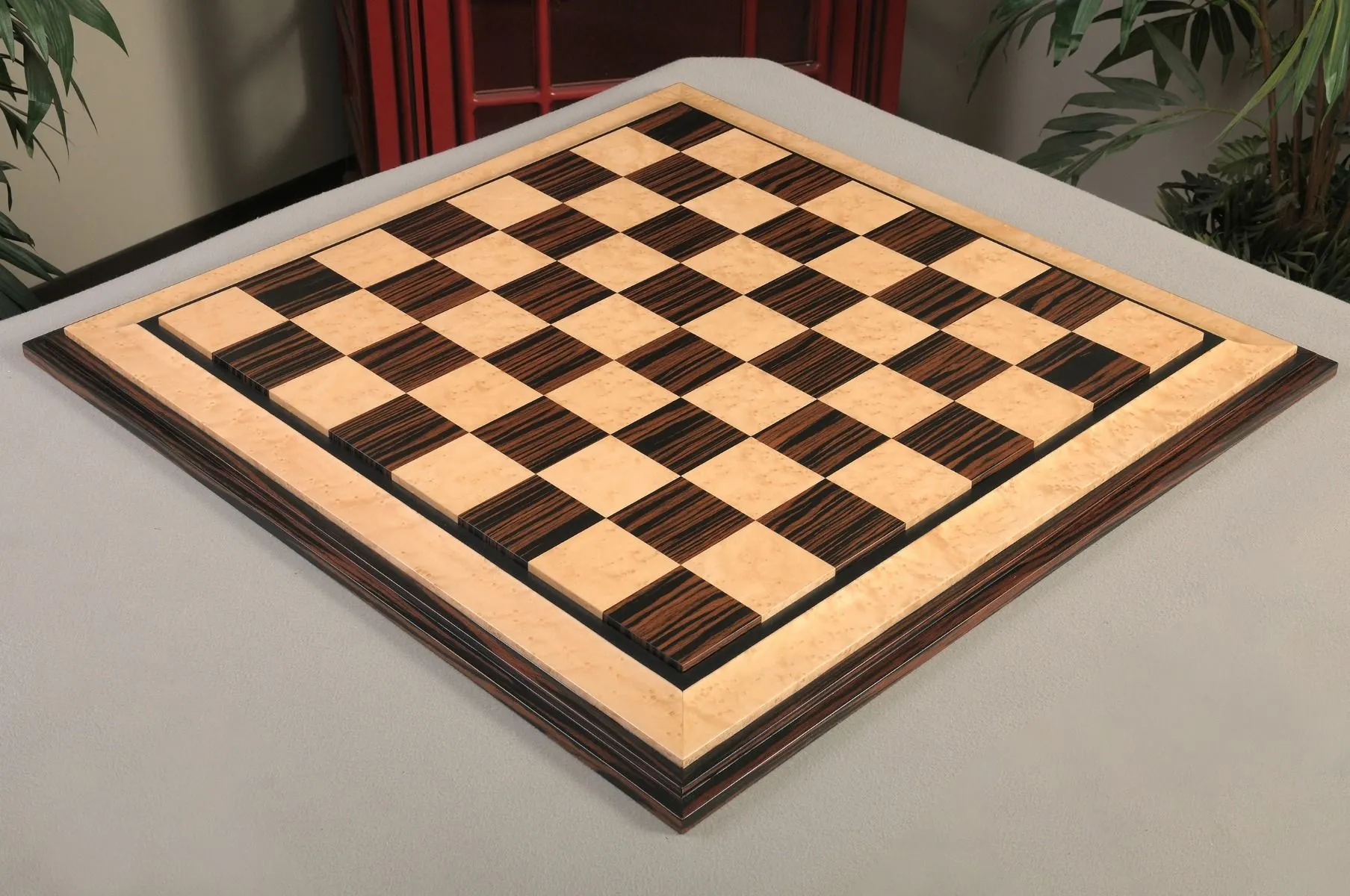 Amboyna Burl, Genuine Ebony & Bird's Eye Maple Custom Contemporary II Chess  Board