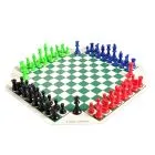4 Player Chess Set Combination - Single Weighted Regulation Colored Chess Pieces & 4 Player Vinyl Chess Board 