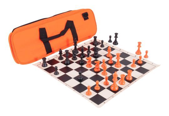 Halloween Deluxe Triple Weighted Chess Set Combination - Triple Weighted Regulation Pieces | Vinyl Chess Board | Deluxe Bag