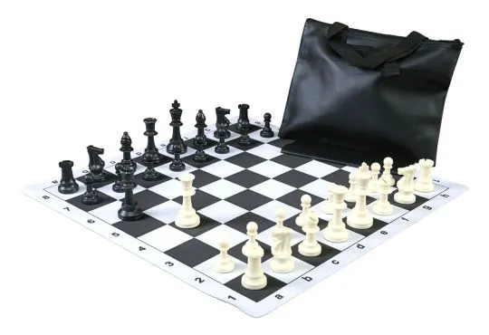 Standard Chess Set Combination with Thin Mousepad Board - Single Weighted Regulation Pieces | Thin Mousepad Chess Board | Standard Bag