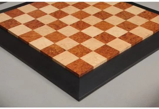 Amboyna Burl, Genuine Ebony & Bird's Eye Maple Custom Contemporary II Chess Board