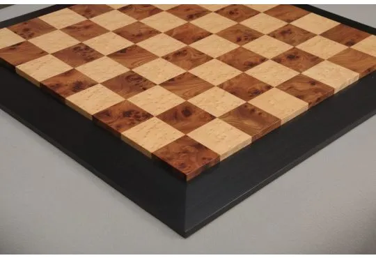 Olmo Burl, Genuine Ebony & Bird's Eye Maple Custom Contemporary II Chess Board