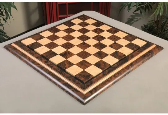 Signature Contemporary V Luxury Chess board - WALNUT CALIFORNIA BURL / BIRD'S EYE MAPLE - 2.5" Squares