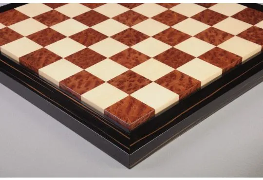 EBONY FRAME - Vavona Burl & Maple Superior Contemporary Chess Board - Gloss Finish