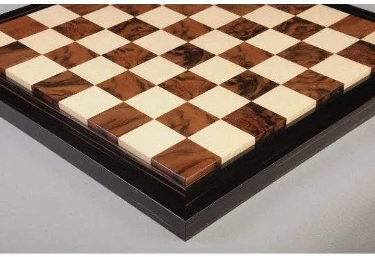 EBONY FRAME - Walnut Burl & Maple Superior Contemporary Chess Board - Gloss Finish