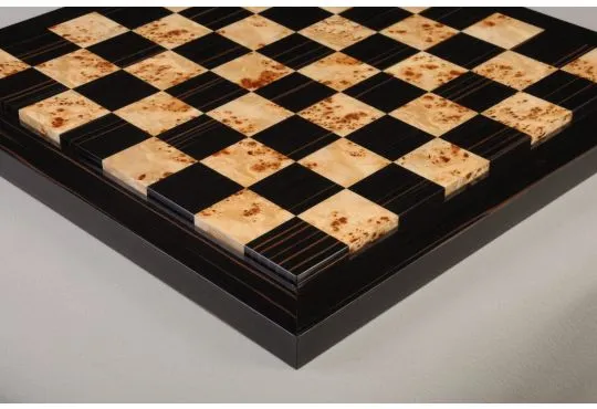 EBONY FRAME - Genuine Ebony & Maple Burl Superior Contemporary Chess Board - Gloss Finish