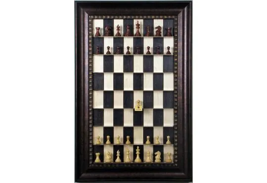 Straight Up Chess Board - Black Maple Board with Checkered Bronze Frame
