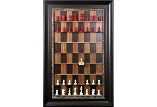 Straight Up Chess Board - Dark Walnut Chess Board with 3 1/2" Dark Bronze Frame with Gold Trim