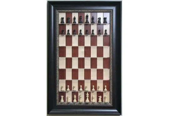 Straight Up Chess Board - Red Maple Chess Board with 3 1/2" Dark Bronze Frame 