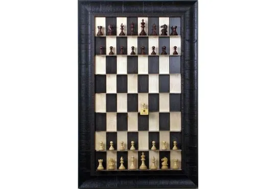 Straight Up Chess Board - Black Maple Board with the Rustic Brown Frame 
