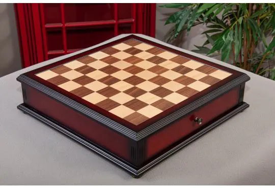 Walnut and Maple Classical Tiroir Chess Board with Storage Drawers