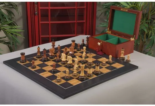 The Burnt Golden Rosewood Dubrovnik Series Chess Set, Box, & Satin Board Combination