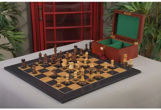 The Burnt Golden Rosewood Reykjavik II Series Chess Set, Box, & Satin Board Combination