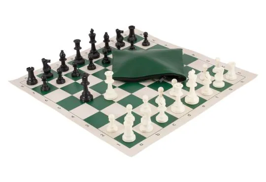 Basic Chess Set Combination - Triple Weighted Regulation Pieces | Vinyl Chess Board | Basic Bag