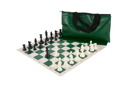 Superior Chess Set Combination - Single Weighted Regulation Pieces | Vinyl Chess Board | Superior Bag