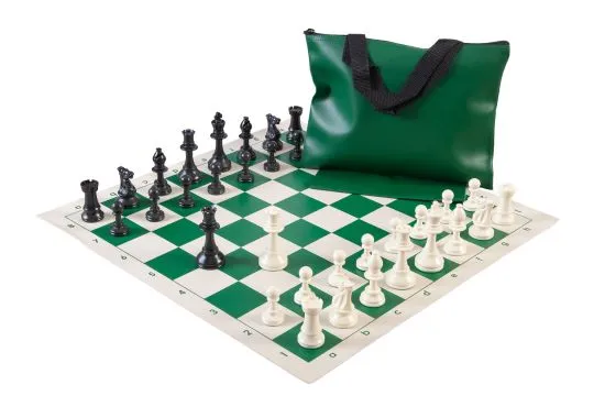 Standard Chess Set Combination - Solid Plastic Regulation Pieces | Vinyl Chess Board | Standard Bag