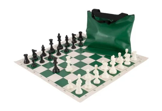 Standard Chess Set Combination - Single Weighted Regulation Pieces | Vinyl Chess Board | Standard Bag