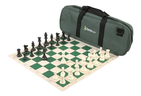 Chess.com Deluxe Chess Set Combination and Single Weighted Regulation Pieces | Vinyl Chess Board | Deluxe Bag