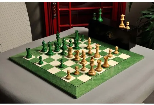 The Grandmaster Chess Set, Box, & Board Combination - Green Gilded