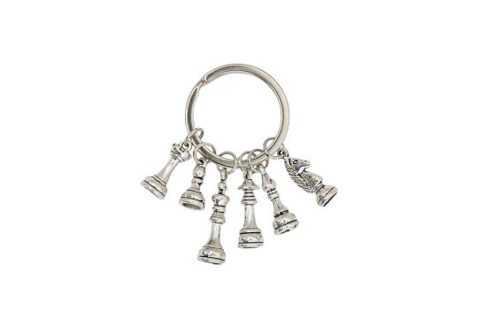 Silver Metal Chess Piece Key Chain Set