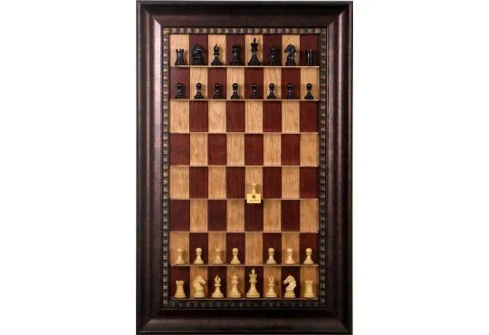 Straight Up Chess Board - Red Cherry Series with Checkered Bronze Frame 