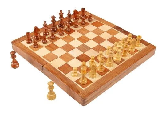 FOLDING WOODEN MAGNETIC Travel Chess Set - 14"