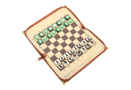 Russian Chess House Travel Chess Set - Green and White Pieces