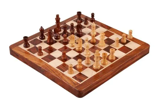 WOODEN FOLDING MAGNETIC Travel Chess Set - 12" - Golden Rosewood and Maple